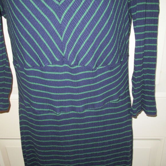 Anthropologie Maeve Flores Green Blue Ribbed Striped V neck Midi Dress Large - Picture 4 of 7